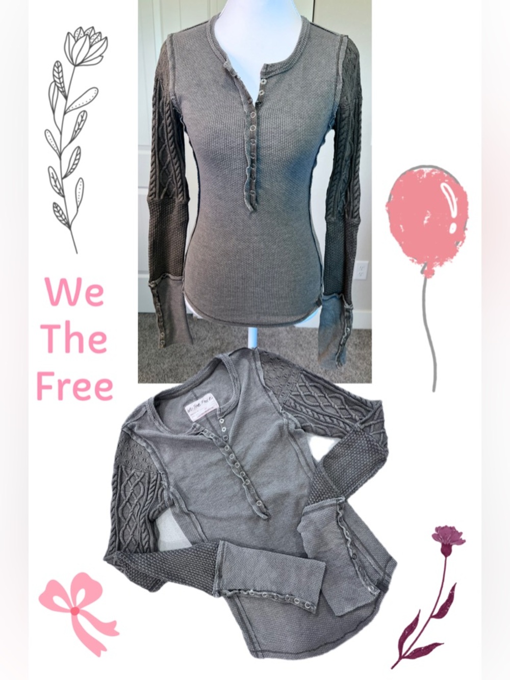 Free People We The Free Twisted Cable Cuff thermal henley top XS
